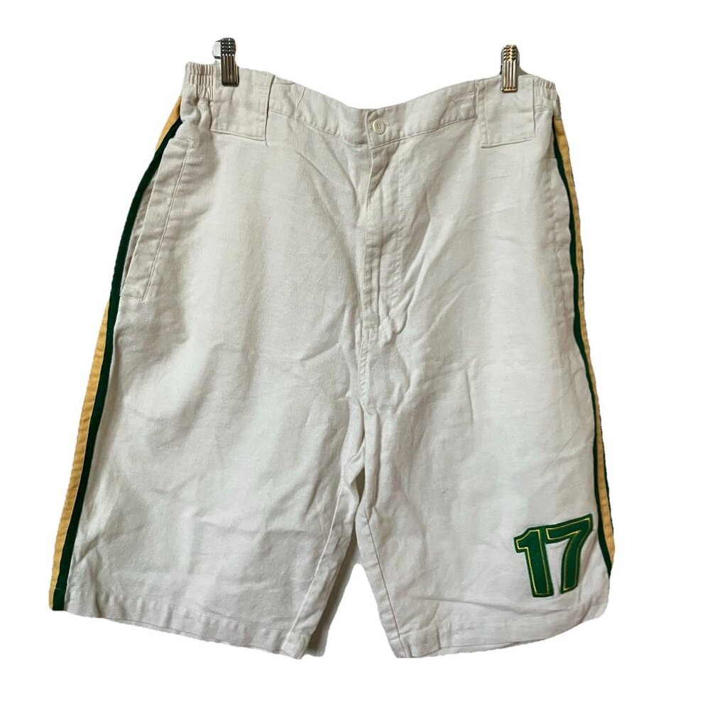 Vintage Raw Blue Classics Baseball Shorts Mens‎ XXL Linen Blend White 90s #17